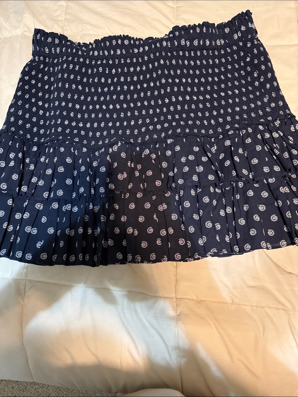 LOFT Navy Mini Skirt with White Swirl Print